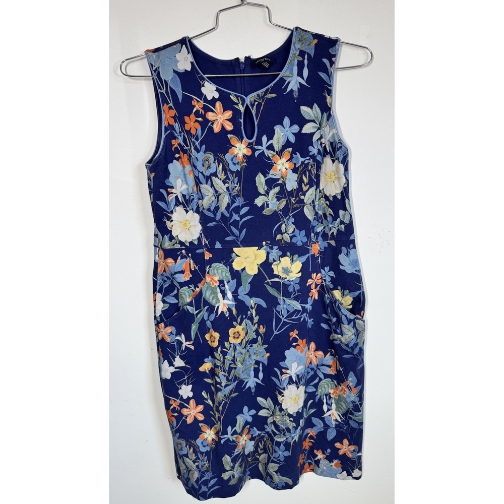 Lands End Sleeveless Floral Ponte Knit Sheath Dress Womens 14 Work Cruise Church